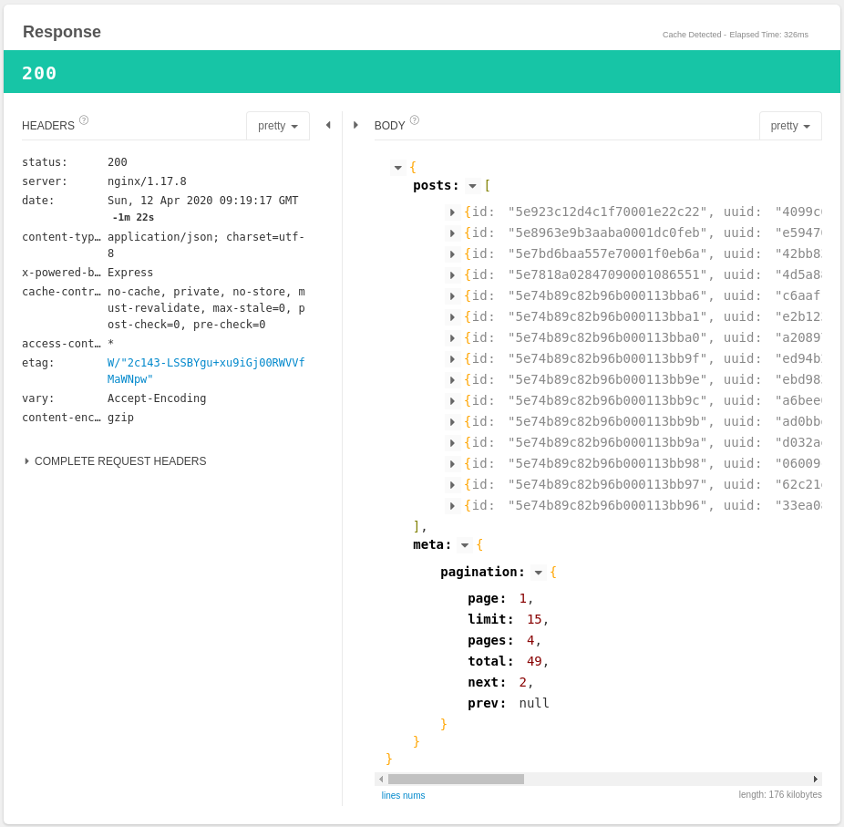 A JSON response result from a GET request